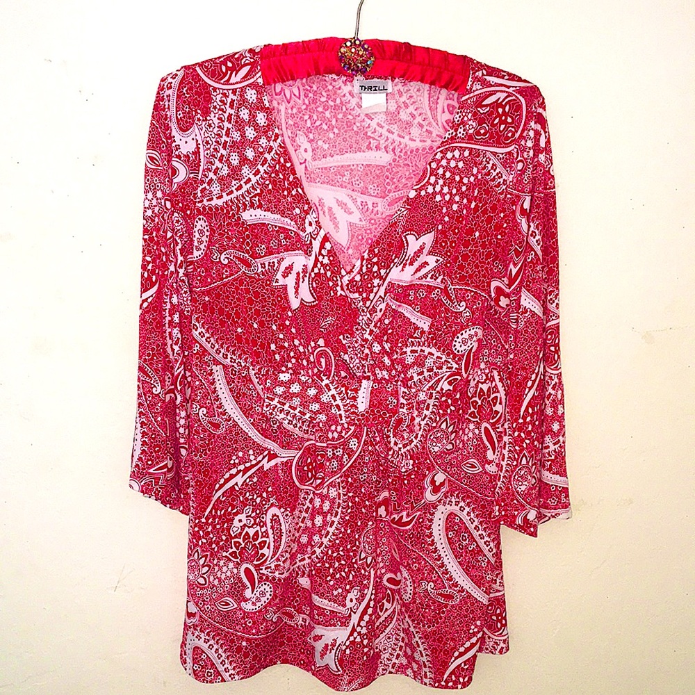 5/$25 THRILL BOHO BLOUSE SIZE L red and white